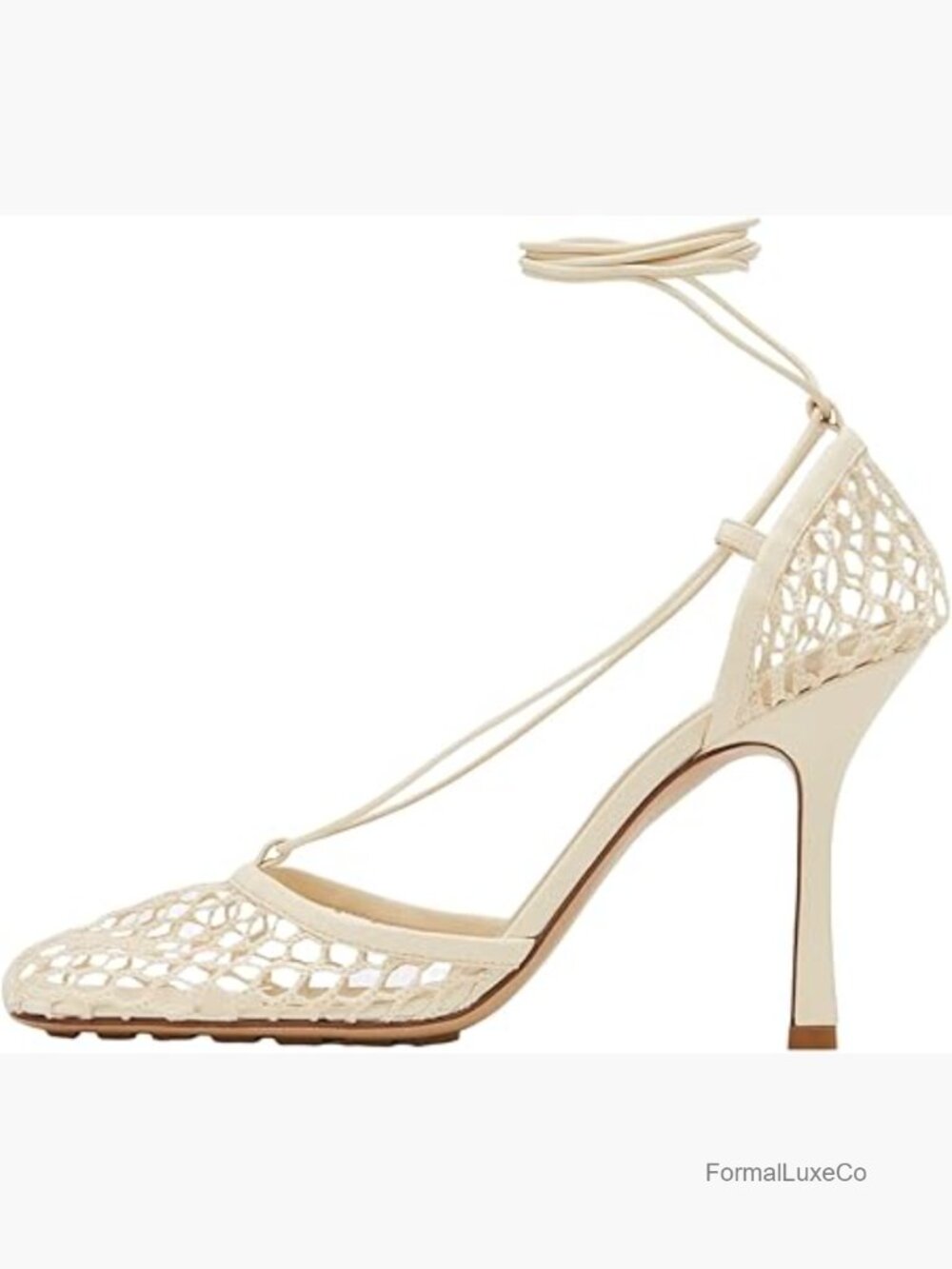 Mesh Lace Up Stiletto Heels Square Toe Fishnet Strappy Heels